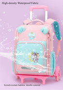 Mochila Escolar Infantil com Rodinhas para Meninos & Meninas – Estampa Cartoon, Nylon Resistente, Ideal para Meninos e Meninas