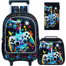 Kit Mochila Escolar Infantil Masculina com Rodinhas 3 em 1 – Tema Game Console, com Lancheira e Estojo