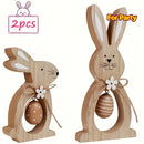 Conjunto Decorativo de Páscoa em Madeira – 2 Peças com Coelho e Ovo