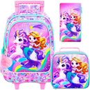 Kit Mochila Escolar Infantil com Rodinhas para Meninas 3 em 1 – Estampa Sereia/Unicórnio com Efeito Glitter, com Lancheira e Estojo