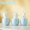 Conjunto com 3 Coelhos de Páscoa em Casca de Ovo – Enfeites Decorativos