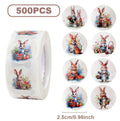 Adesivos de Páscoa com Coelhinhos – Rolo com 500 Unidades | Decoração para Embalagens