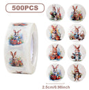 Adesivos de Páscoa com Coelhinhos – Rolo com 500 Unidades | Decoração para Embalagens