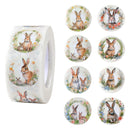 Adesivos de Páscoa com Coelhinhos – Rolo com 500 Unidades | Decoração para Embalagens