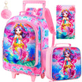 Kit Mochila Escolar Infantil com Rodinhas para Meninas 3 em 1 – Estampa Sereia/Unicórnio com Efeito Glitter, com Lancheira e Estojo