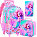 Kit Mochila Escolar Infantil com Rodinhas para Meninas 3 em 1 – Estampa Sereia/Unicórnio com Efeito Glitter, com Lancheira e Estojo