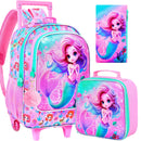 Kit Mochila Escolar Infantil com Rodinhas para Meninas 3 em 1 – Estampa Sereia/Unicórnio com Efeito Glitter, com Lancheira e Estojo