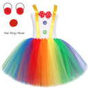 Fantasia de Palhaço Arco-Íris para Meninas - Vestido Tutu Divertido para Halloween, Aniversário e Carnaval