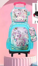 Mochila Escolar Infantil com Rodinhas para Meninos e Meninas 16” – Material em Couro Sintético, com Haste Retrátil, Ideal para Escola e Viagens