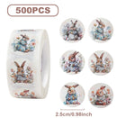 Adesivos de Páscoa com Coelhinhos – Rolo com 500 Unidades | Decoração para Embalagens