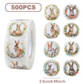 Adesivos de Páscoa com Coelhinhos – Rolo com 500 Unidades | Decoração para Embalagens