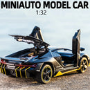 Modelo de Carro em Miniatura para crianças, metal, puxar para trás, carro esportivo, ornamento com para abrir a porta, presente criativo, brinquedos, escala 1:32