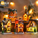 Decoração de Natal: Escultura de Casa de Neve Luminosa em LED – Artesanato em Resina para Decoração de Casa e Presente de Natal para Crianças