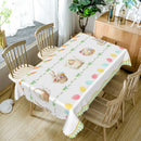 Toalha de Mesa de Páscoa Impermeável – Estampa Aquarelada de Coelho, Ovo e Cenoura