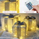 Conjunto de 3 caixas de presente iluminadas de Natal, decorações de caixa de presente com iluminação LED para árvore de Natal interna e externa, quintal, decoração de casa