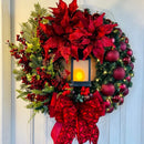 Guirlanda de Natal para Porta de Entrada – Decoração Vermelha e Dourada para Janelas, Paredes e Portas, Enfeite de Natal