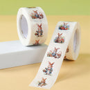 Adesivos de Páscoa com Coelhinhos – Rolo com 500 Unidades | Decoração para Embalagens