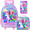 Kit Mochila Escolar Infantil com Rodinhas para Meninas 3 em 1 – Estampa Sereia/Unicórnio com Efeito Glitter, com Lancheira e Estojo