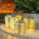 Conjunto de 3 caixas de presente iluminadas de Natal, decorações de caixa de presente com iluminação LED para árvore de Natal interna e externa, quintal, decoração de casa
